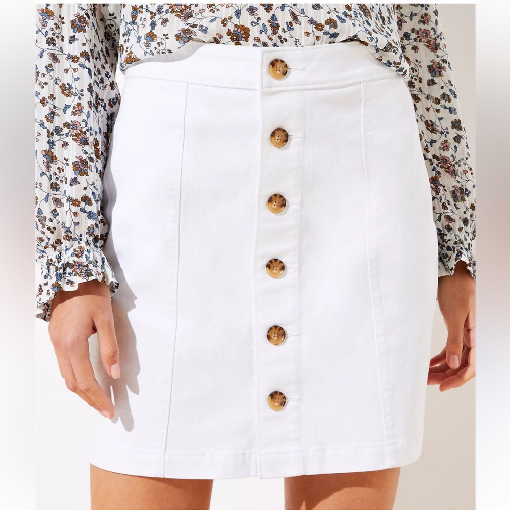 LOFT denim white button up skirt
